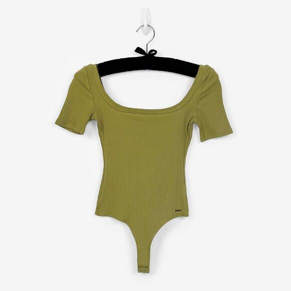 n:Philanthropy Langley Bodysuit Size XS Olive Green Ribbed Cotton Blend Basics - Picture 1 of 4